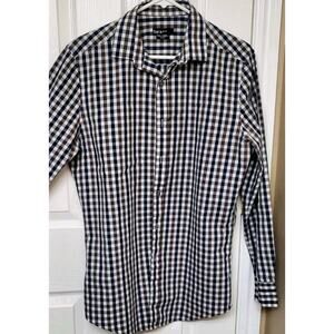 Bar III Men’s Button Front Shirt Plaid Blue Brown Short Sleeve Casual L